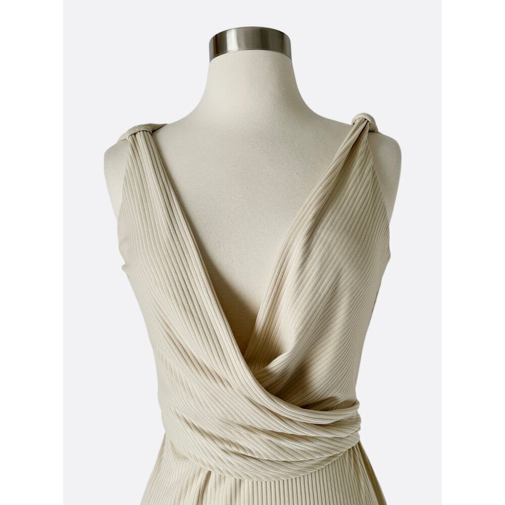 Mayle Vasquez Palmarena Dress XS Beige Cream Ribbed Midi Wrap Tie Waist - Picture 3 of 6